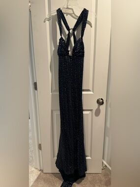 Alfred Angelo Navy Maxi Dress with White Polka Dots